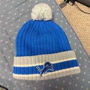Detroit Lions Unisex Blue and Gray Pom Beanie
